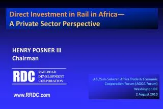 U.S./Sub-Saharan Africa Trade &amp; Economic Cooperation Forum (AGOA Forum) Washington DC