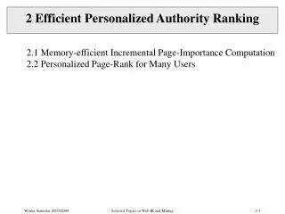 2 Efficient Personalized Authority Ranking