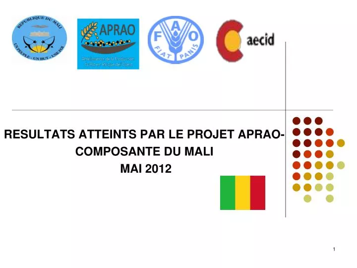 resultats atteints par le projet aprao composante du mali mai 2012