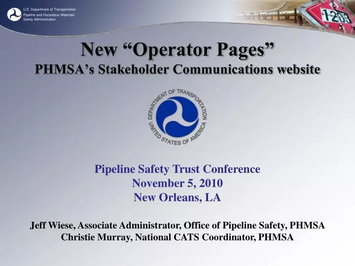 new operator pages phmsa s stakeholder communications website