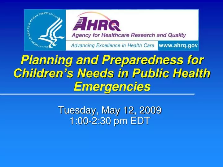 planning and preparedness for children s needs in public health emergencies