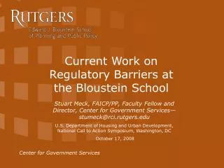 Current Work on Regulatory Barriers at the Bloustein School