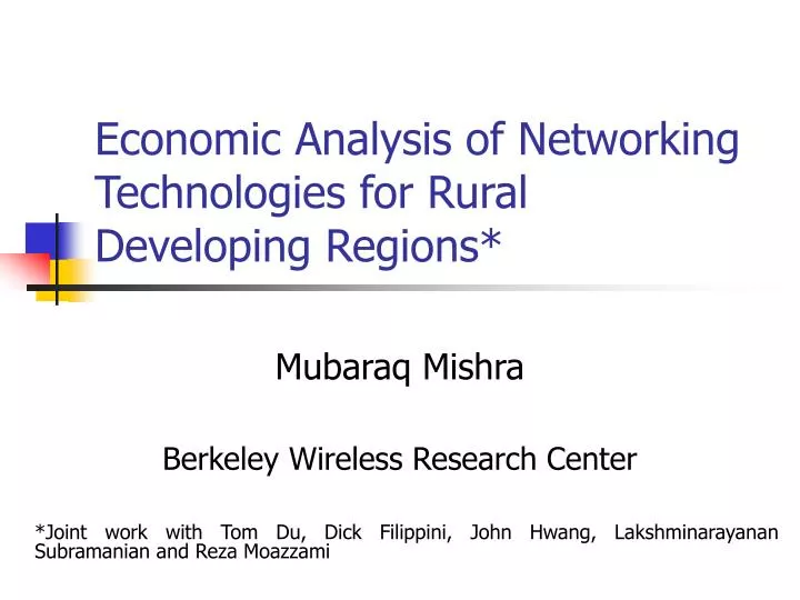 economic analysis of networking technologies for rural developing regions