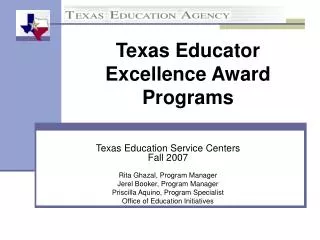 Texas Educator Excellence Award Programs
