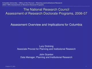 The National Research Council Assessment of Research Doctorate Programs, 2006-07
