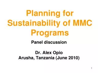 Planning for Sustainability of MMC Programs