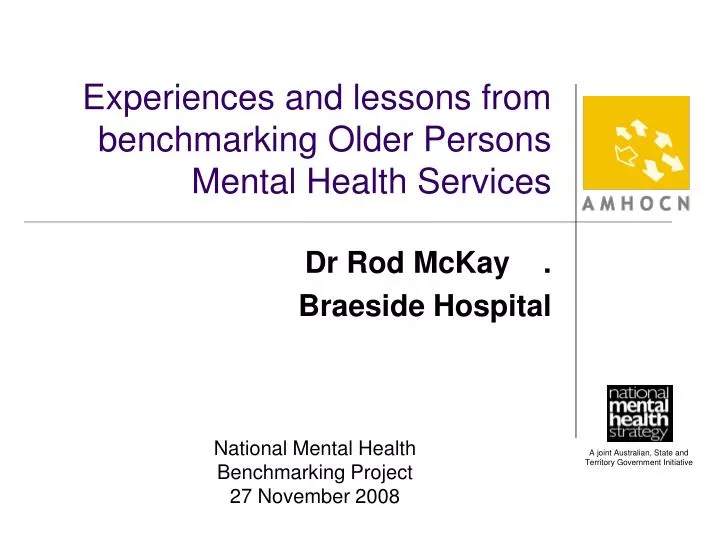 experiences and lessons from benchmarking older persons mental health services
