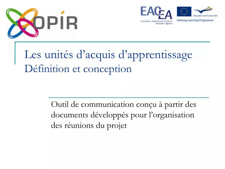 les unit s d acquis d apprentissage d finition et conception