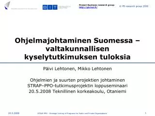 ohjelmajohtaminen suomessa valtakunnallisen kyselytutkimuksen tuloksia