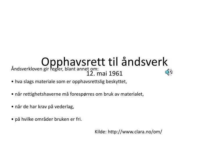 opphavsrett til ndsverk 12 mai 1961