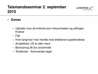 talsmandsseminar 2 september 2010