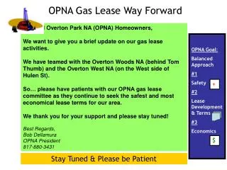 OPNA Gas Lease Way Forward