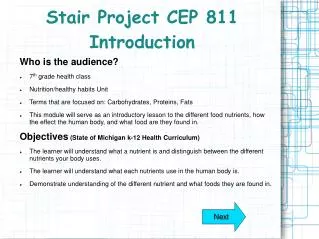Stair Project CEP 811 Introduction