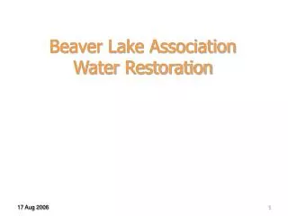 Beaver Lake Association Water Restoration