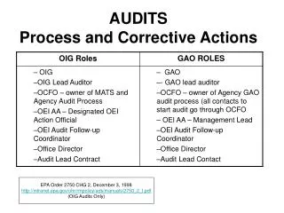 AUDITS Process and Corrective Actions