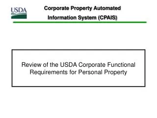 Review of the USDA Corporate Functional Requirements for Personal Property