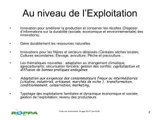 au niveau de l exploitation