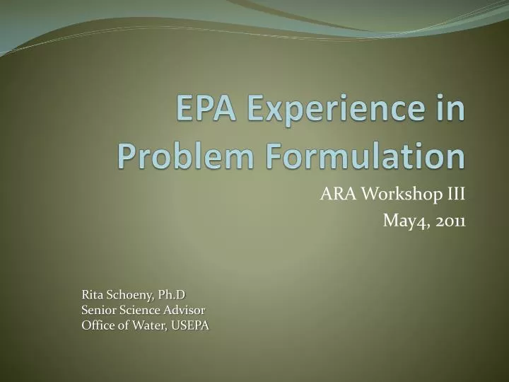 epa experience in problem formulation