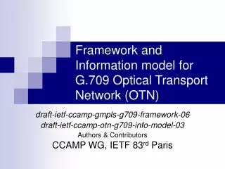 Framework and Information model for G.709 Optical Transport Network (OTN)
