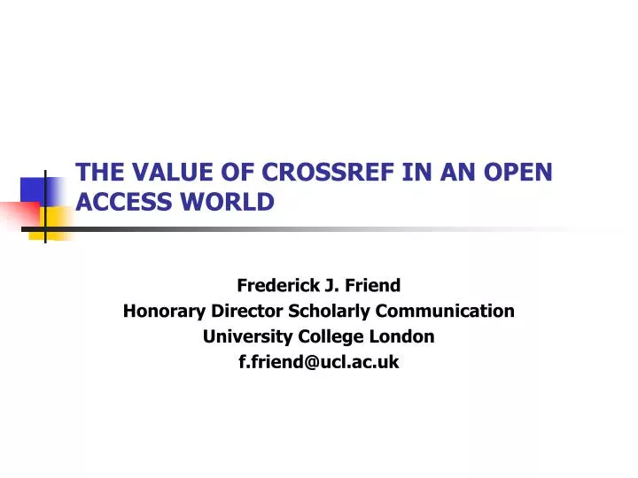 the value of crossref in an open access world