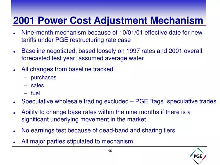 2001 power cost adjustment mechanism