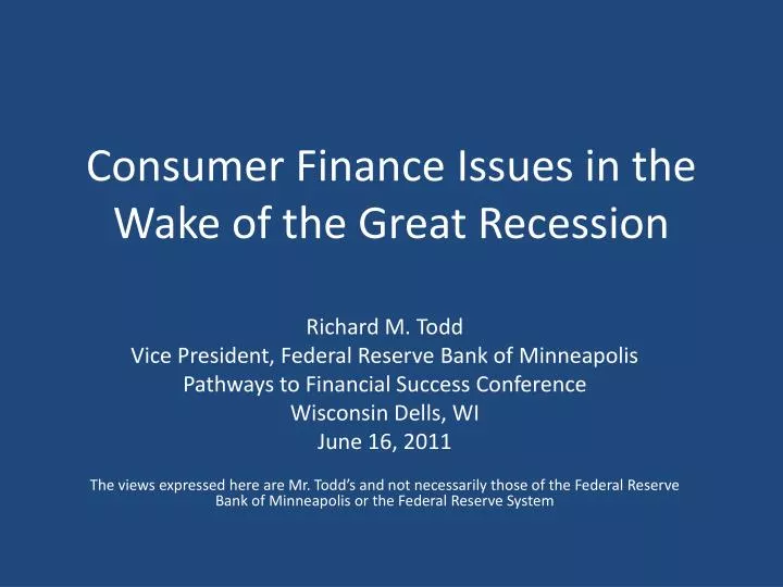 consumer finance issues in the wake of the great recession