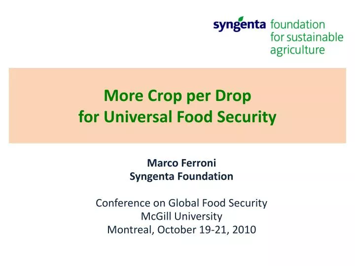 more crop per drop for universal food security