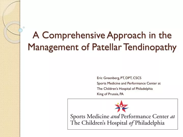 a comprehensive approach in the management of patellar tendinopathy