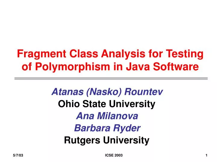 fragment class analysis for testing of polymorphism in java software