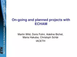 On-going and planned projects with ECHAM