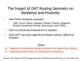 the impact of dht routing geometry on resilience and proximity