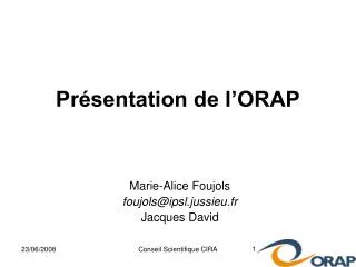 pr sentation de l orap