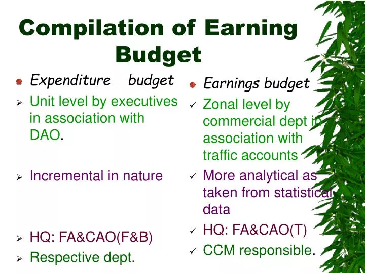 compilation of earning budget