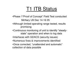 T1 ITB Status
