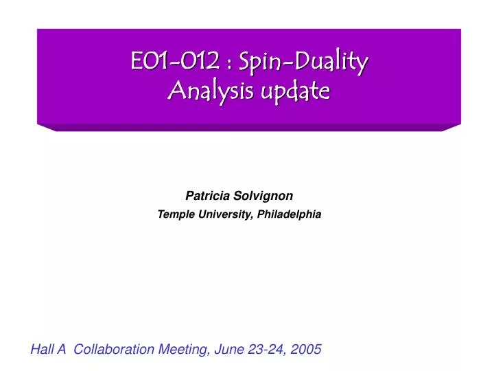 e01 012 spin duality analysis update