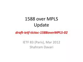 1588 over MPLS Update