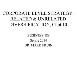 CORPORATE LEVEL STRATEGY: RELATED &amp; UNRELATED DIVERSIFICATION, Chpt 10