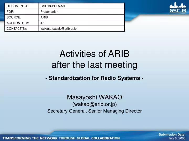 activities of arib after the last meeting