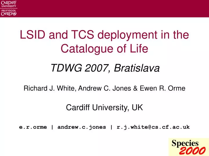 lsid and tcs deployment in the catalogue of life