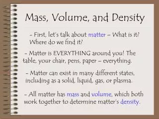 Mass, Volume, and Density