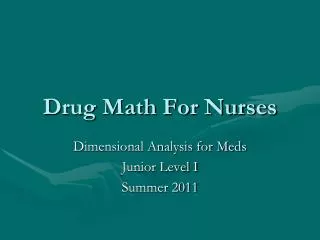 Drug Math For Nurses