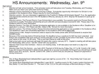 HS Announcements: Wednesday, Jan. 9 th
