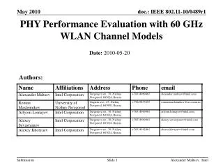 PHY Performance Evaluation with 60 GHz WLAN Channel Models