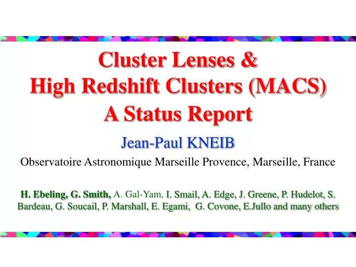 cluster lenses high redshift clusters macs a status report