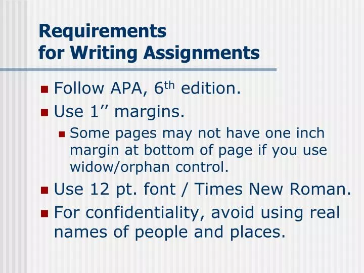 requirements for writing assignments