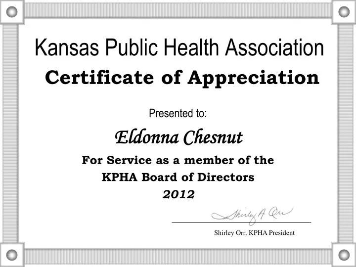 kansas public health association certificate of appreciation