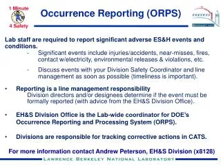 Occurrence Reporting (ORPS)