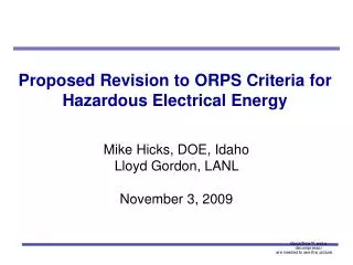 Proposed Revision to ORPS Criteria for Hazardous Electrical Energy