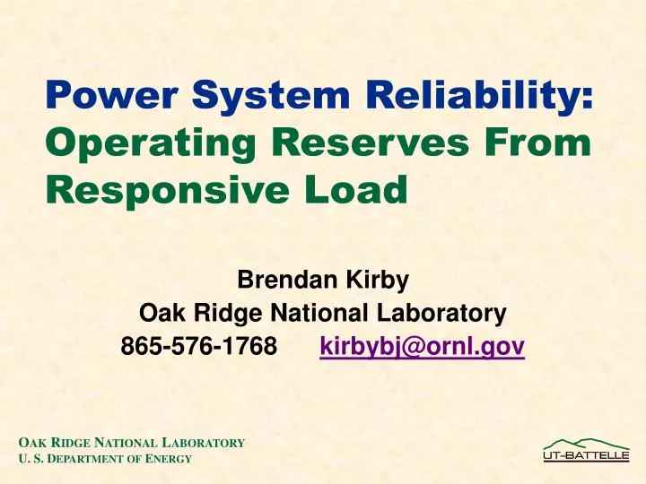 power system reliability operating reserves from responsive load