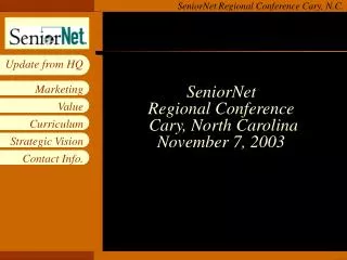 SeniorNet Regional Conference Cary, North Carolina November 7, 2003